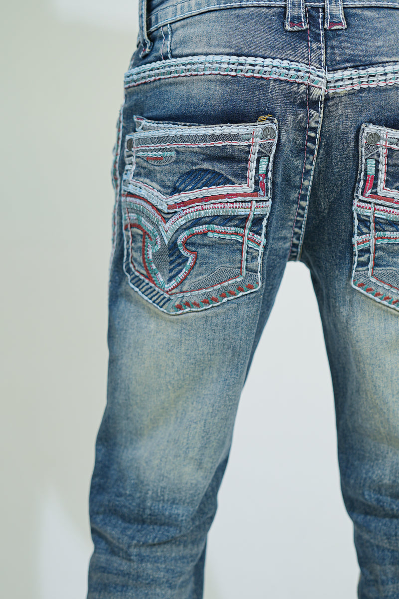 Heritage Vortex Embroidered Denim Boot Cut Jeans