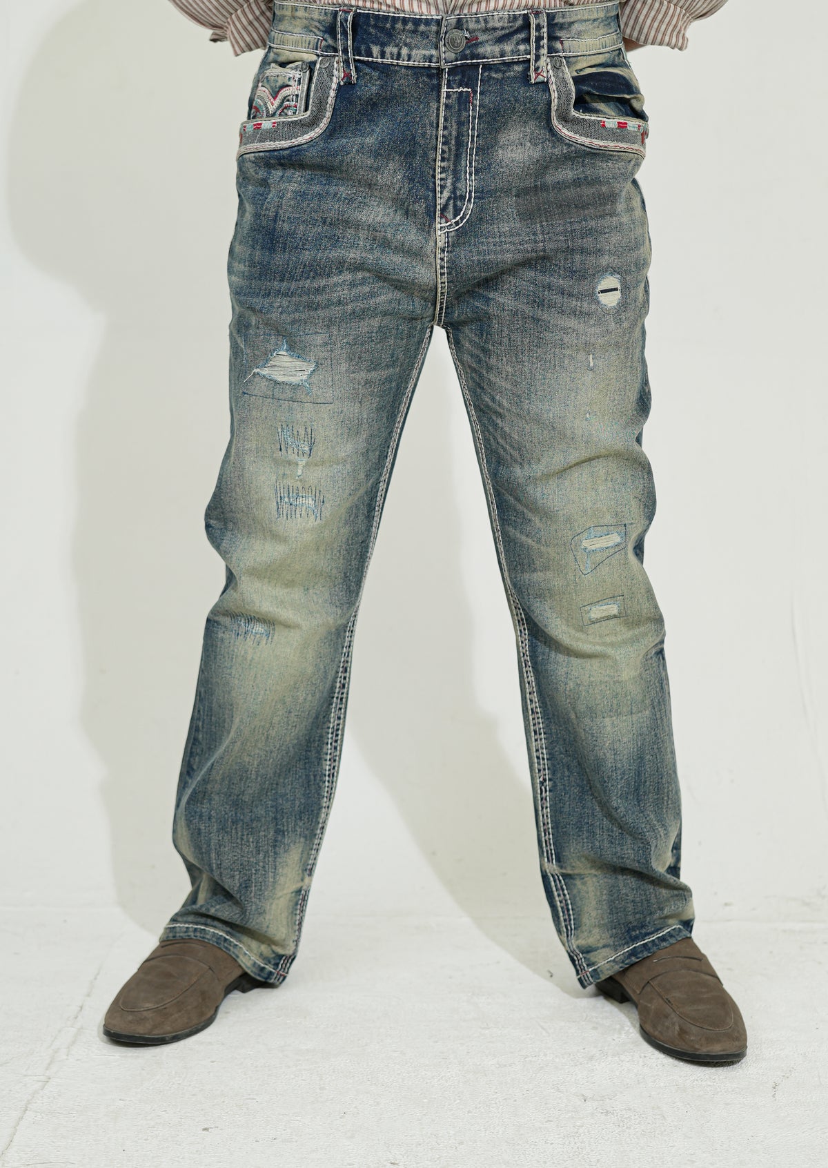 Dusty Slate Straight-Leg Jeans