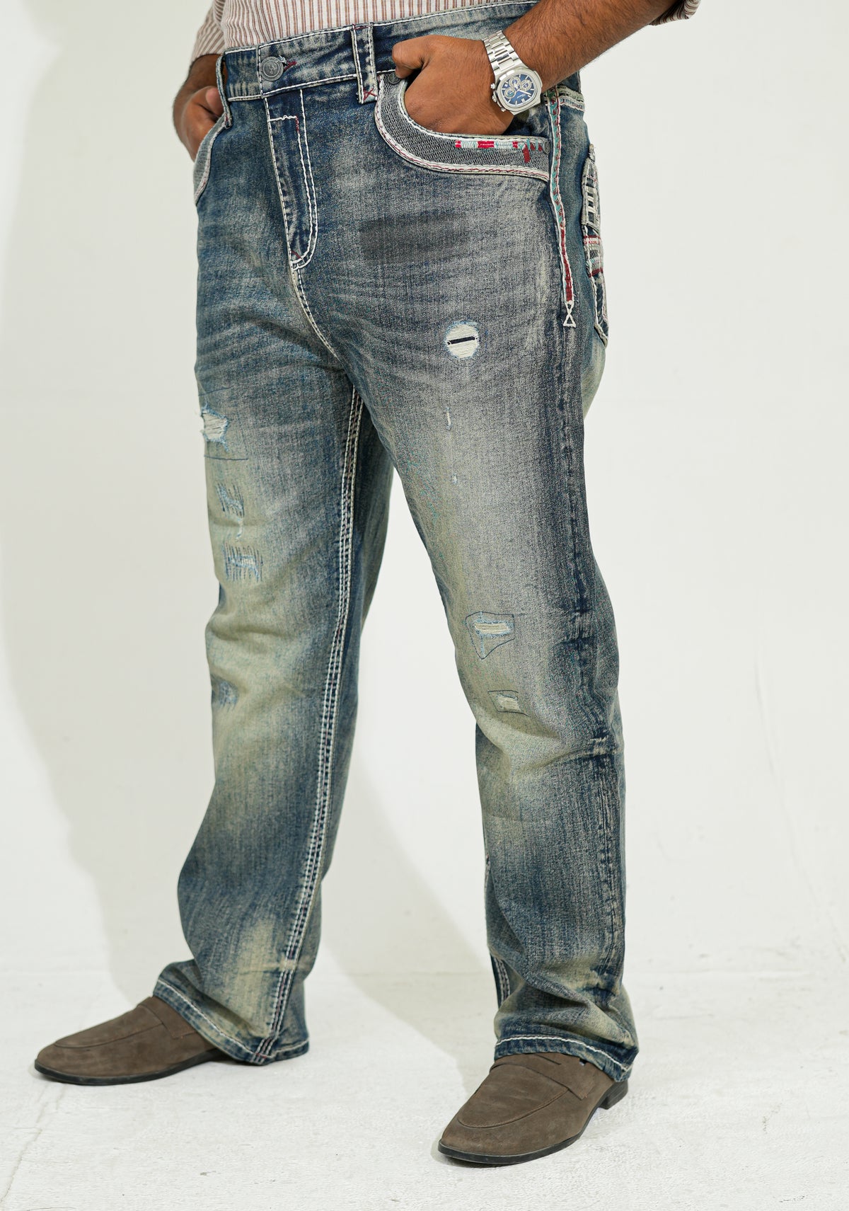 Dusty Slate Straight-Leg Jeans